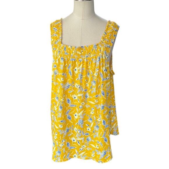 Loft Yellow Smocked Pullover Tank Floral Sleeveless NEW Shirt Womens size XL - Picture 2 of 11